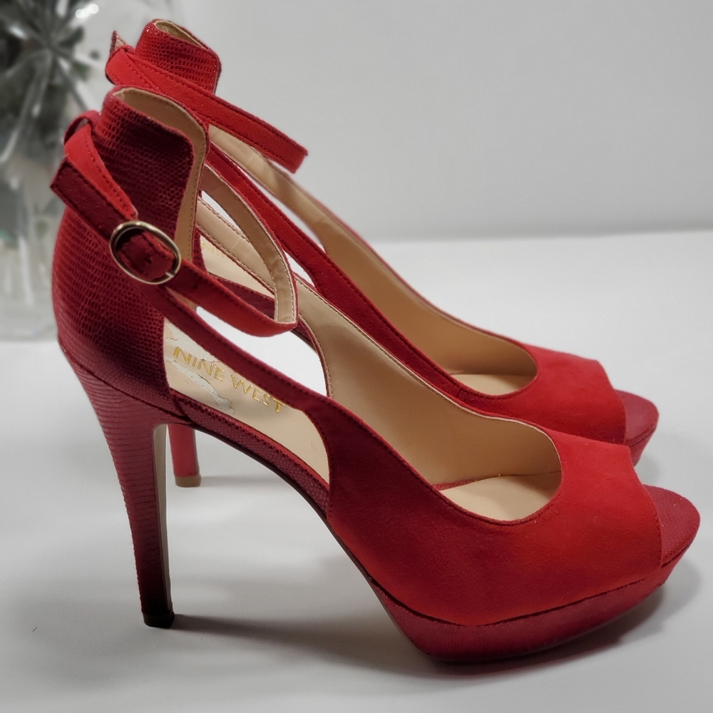Red Peep-Toe Ankle Strap Platform Heels Size 9